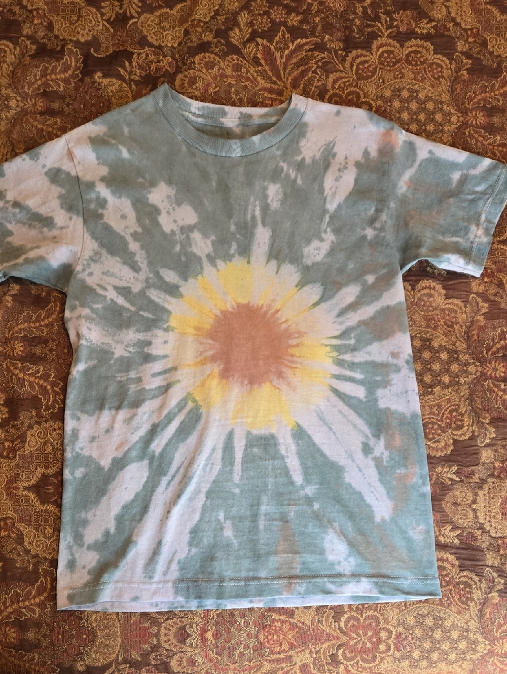 Double Sided Sunflower Sunburst Tie Dye Short Sleeve Crewneck Unisex Shirt Top M